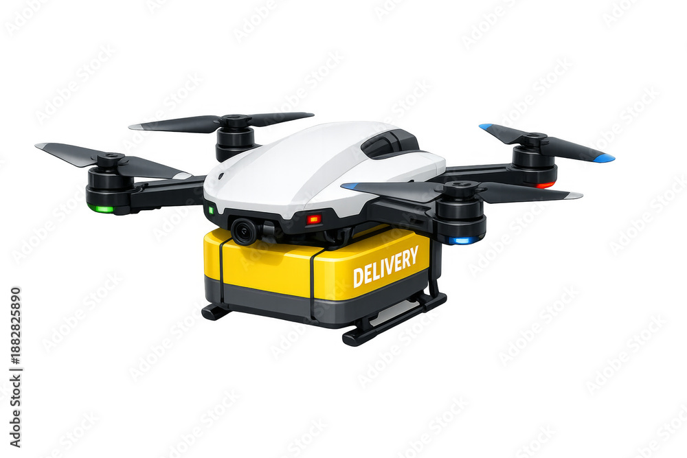 Naklejka premium Drone delivering package for automated transportation service