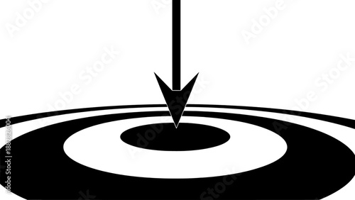 Minimal black and white arrow pointing down to a target circle, symbolizing focus, goal, accuracy, and direction in business or strategy concepts.