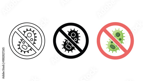 Prohibited symbols for machines and germs. Flat Design Icon. Vector icon set. Modern style icon. Glyph and solid icon set. Icon vector. line icon set. Clipart