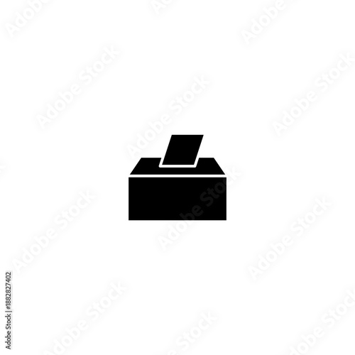 Ballot paper entering voting box icon on white background