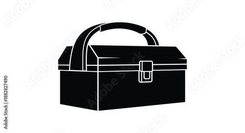 a simple black and white vector illustration showcasing a vintage metal lunchbox design presented as a striking silhouette high quality professional