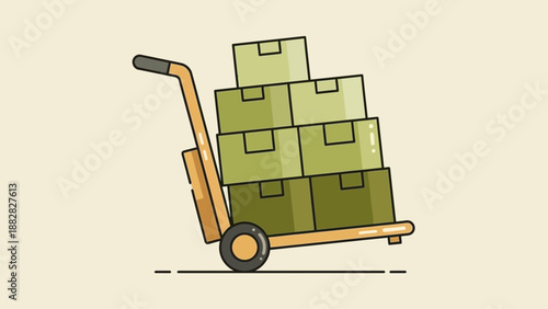 Delivery Cart Carrying Several Boxes: A Simple Vector Illustration Concept