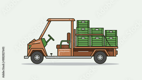 Delivery Cart Transporting Wooden Crates with Goods in Green for Local Distribution