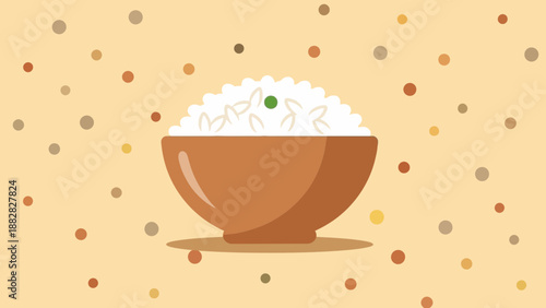 Delicious Rice Bowl Illustration With Polka Dot Background For Culinary Delights