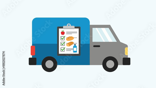 Delivery Truck Delivering Groceries With a Checklist to Ensure All Items Arrive Properly