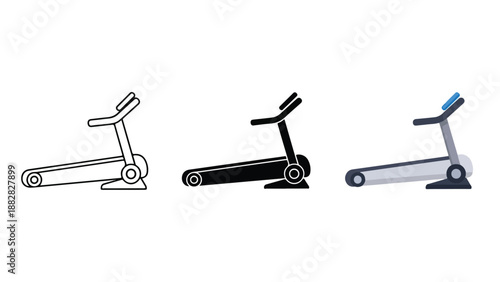 Three treadmills in different colors. Flat Design Icon. Vector icon set. Modern style icon. Glyph and solid icon set. Icon vector. line icon set. Clipart