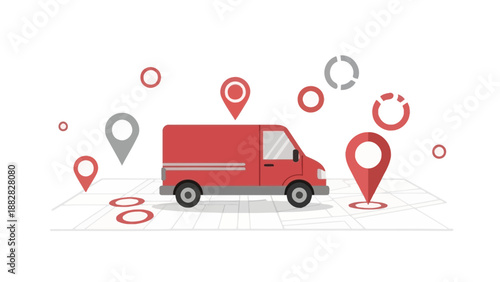 Delivery Van Navigating Through City Streets Showing Shipping Location and Route