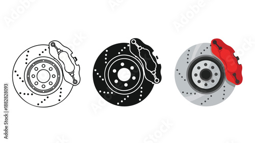 Different types of car brake systems. Flat Design Icon. Vector icon set. Modern style icon. Glyph and solid icon set. Icon vector. line icon set. Clipart