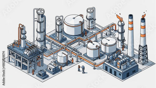 Industrial Chemical Plant Complex Isometric View.