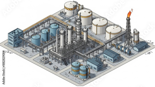 Industrial Chemical Plant Complex With Storage Tanks and Towers.