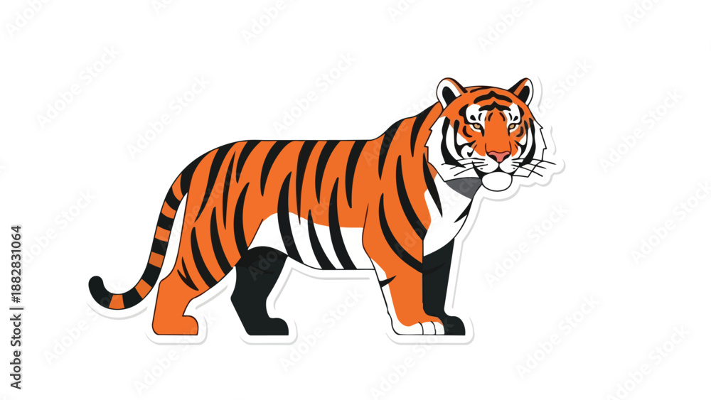 Obraz premium Vivid graphic depiction of majestic tiger. Iconic orange and black stripes, powerful feline embodying grace, strength, wild beauty. Isolated on