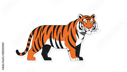 Vivid graphic depiction of majestic tiger. Iconic orange and black stripes, powerful feline embodying grace, strength, wild beauty. Isolated on