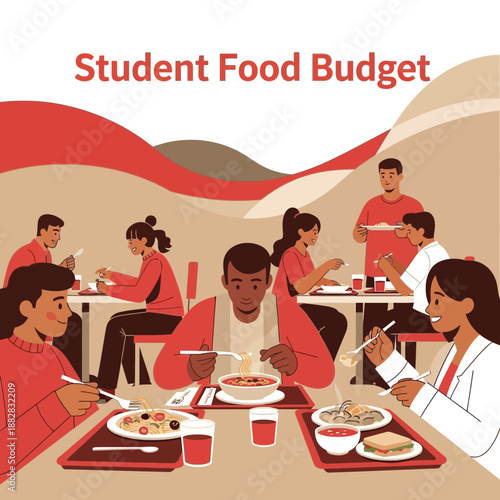 Depicting Students Enjoying Budget-Conscious Meals and Dining Experiences in a Shared Space