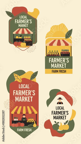 Distinctive Designs Showcasing Local Farmer's Markets, Emphasizing Fresh Produce and Community