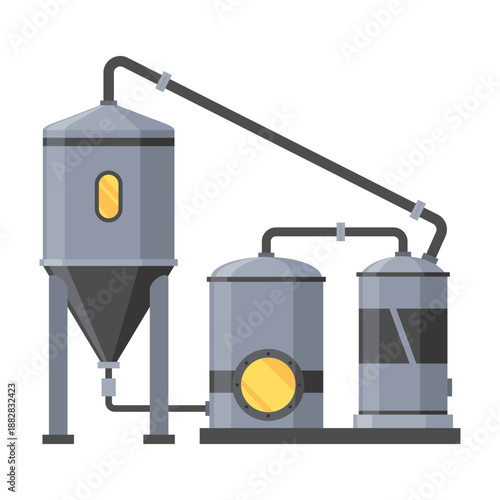 Brewery. Vintage brewing machine concept. Beer making process equipment, machinery symbol suitable for game asset, infographic or book print. Isolated vector illustration