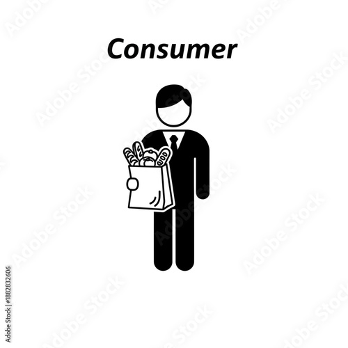 Depiction Of A Consumer Carrying Groceries Emphasizing Shopping And Purchasing Activities