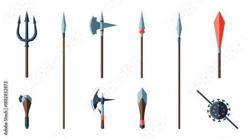 Medieval and fantasy weaponry collection in flat design
