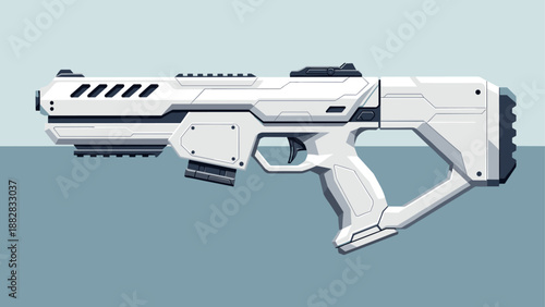 Futuristic minimalist sci-fi laser gun on a two-tone background