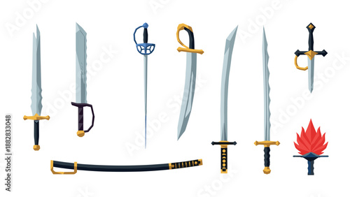 Diverse collection of historical and fantasy swords displayed on a clean background