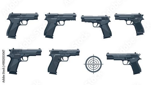 Detailed handgun set with target outline: safety and precision in focus