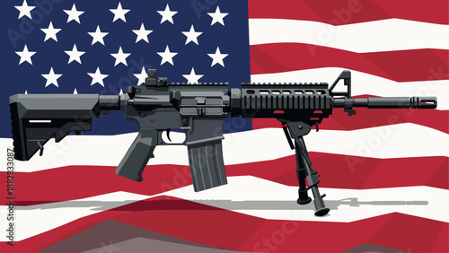 Detailed rifle on american flag background
