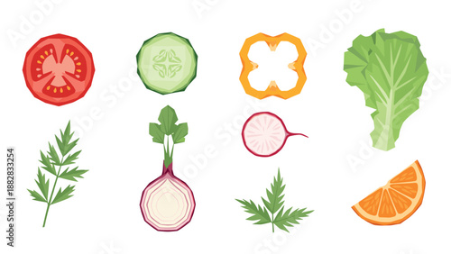 Geometric vegetable and fruit slices collection with polygon art