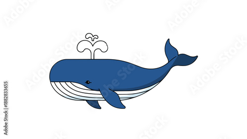 A charming deep-sea whale, rendered in a captivating cartoon style, gracefully spouts water, embodying the calm majesty of ocean life in a friendly