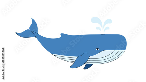 A serene stylized blue whale illustration majestically spouting water, symbolizing the vast ocean's gentle giants and calm aquatic life.