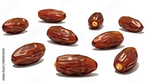Polygonal low poly dates on white background for healthy food and nature design