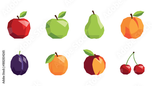 Geometric fruit collection: modern low poly style fruits in vibrant colors