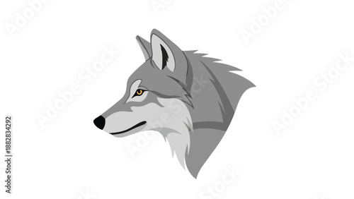 Stylized gray wolf head profile illustration depicting a majestic wild canine creature with piercing yellow eyes
