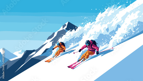 Dynamic skiing adventure in majestic mountain landscape