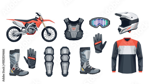 Dirt bike and gear set: modern motocross equipment collection