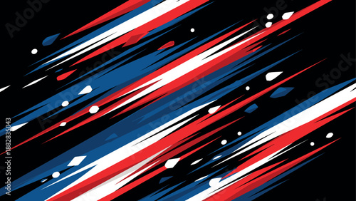 Dynamic abstract streaks in red, white, and blue on black background