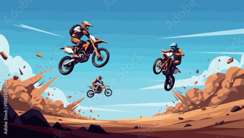 Dynamic dirt bike jumping adventure in bold cartoon style