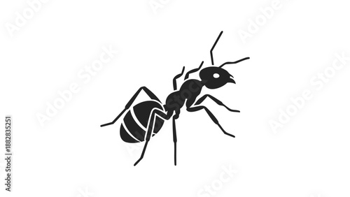 A sleek minimalist black ant vector illustration with subtle details on a pristine white background portraying nature's tiny marvel in a clean