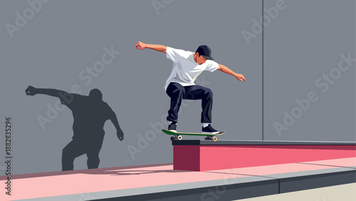 Dynamic skateboarder performing tricks in urban street setting