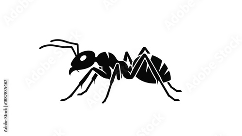 A crisp black ant silhouette against a pristine white backdrop portraying a tiny worker creature a precise vector graphic for diverse design