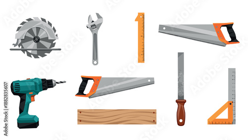 Essential hand and power tools set for construction and diy projects