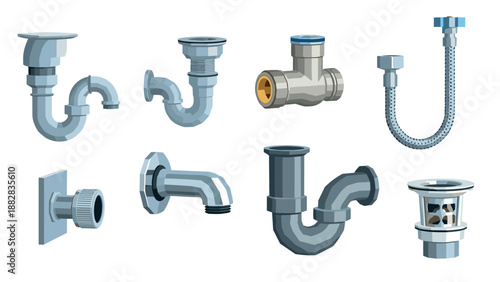 Collection of plumbing pipe elements and connectors for water systems