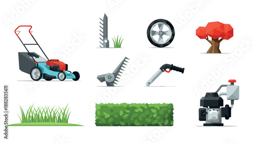 Garden tools set with modern geometric design for landscaping projects