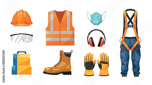 Safety equipment collection: high visibility gear and protective accessories in modern design
