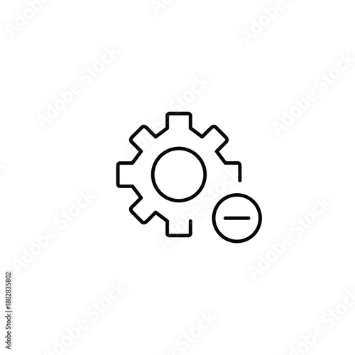 Cogwheel and minus symbol. Settings disabled, function stopped. Pixel perfect, editable stroke vector icon