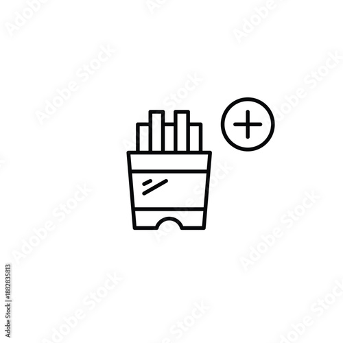 Add meal to order. French fries and plus symbol. Extra food. Pixel perfect, editable stroke vector icon