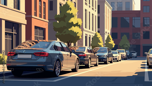 Urban street scene with cars in the city under daylight