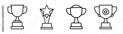Outline trophy and award icons set. success, victory, winner concept
