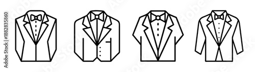 Formal menswear line art set: tuxedo, suit, bow tie elegance
