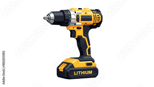 Modern cordless drill with lithium battery in detailed graphic design