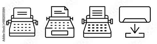Typewriter icons set with document, writing, and content creation