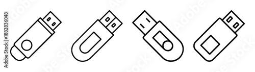 Usb flash drive line icons set, data storage technology symbol